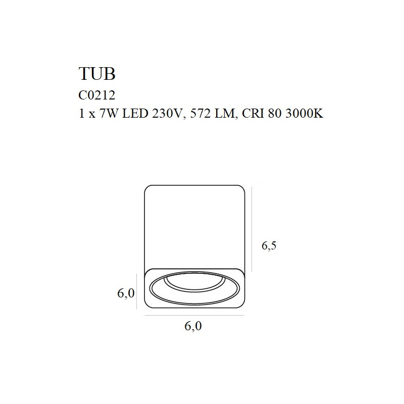 MAXLIGHT C0212 TUB KWADRAT C | Lampa sufitowa | 7 W | IP20