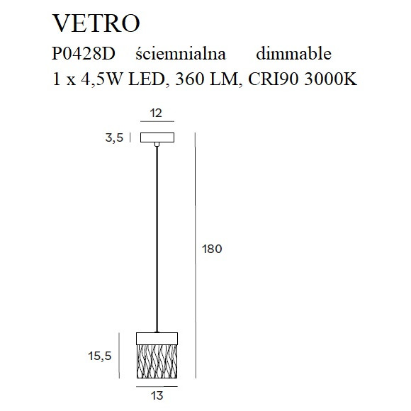 MAXLIGHT P0428D VETRO | Lampa wisząca | IP20 | Złoty