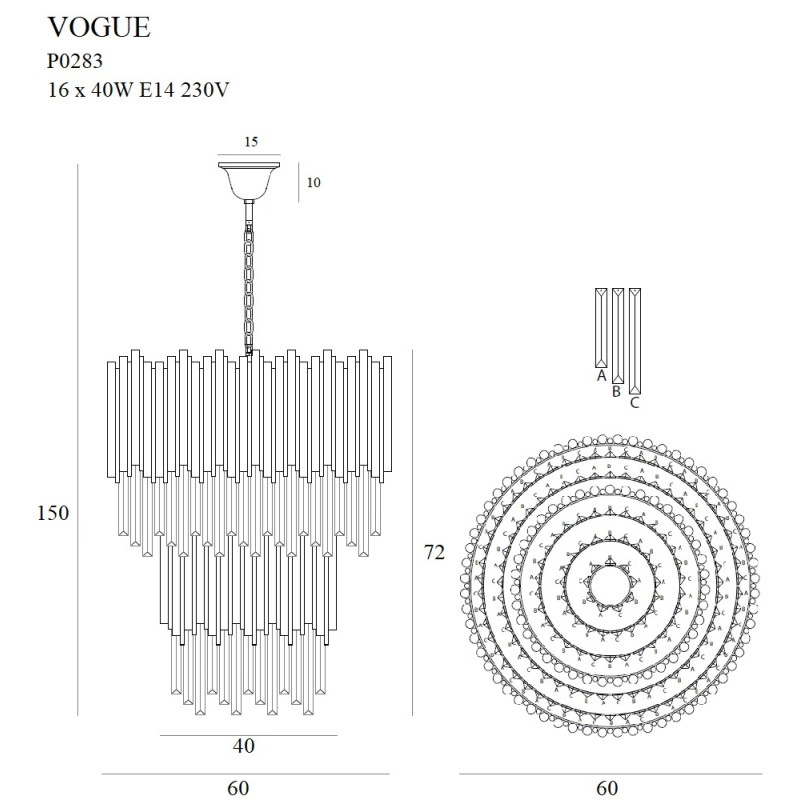 MAXLIGHT P0283 VOGUE | Lampa wisząca | IP20 | złoty