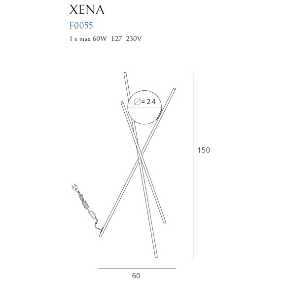 MAXLIGHT F0055 XENA | Lampa podłogowa | IP20 | Mosiądz