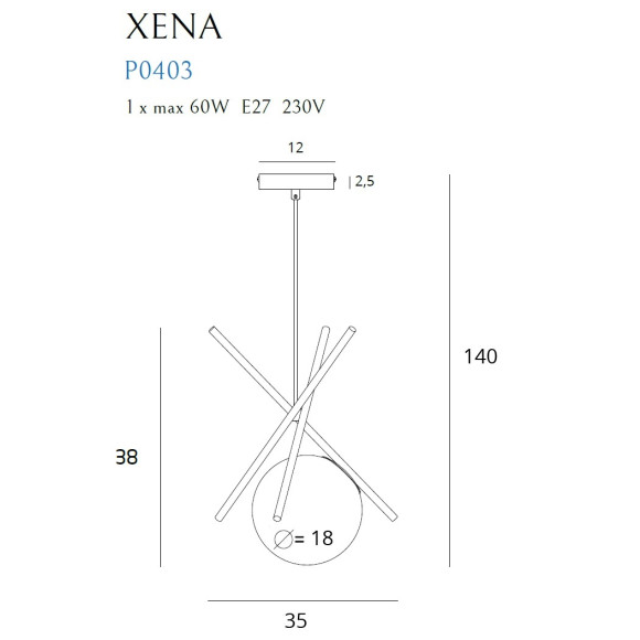 MAXLIGHT P0403 XENA | Lampa wisząca | IP20 | Mosiądz