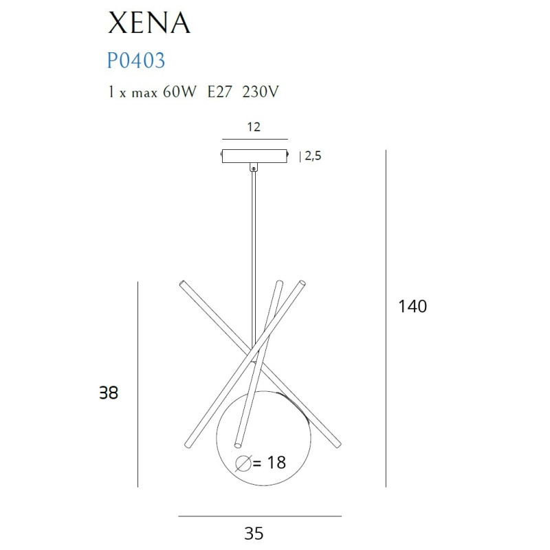 MAXLIGHT P0403 XENA | Lampa wisząca | IP20 | Mosiądz