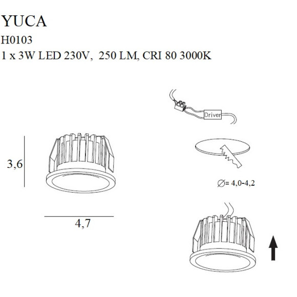 MAXLIGHT H0103 MAX YUCA FIXED | Oprawa wpustowa | 3 W | IP20