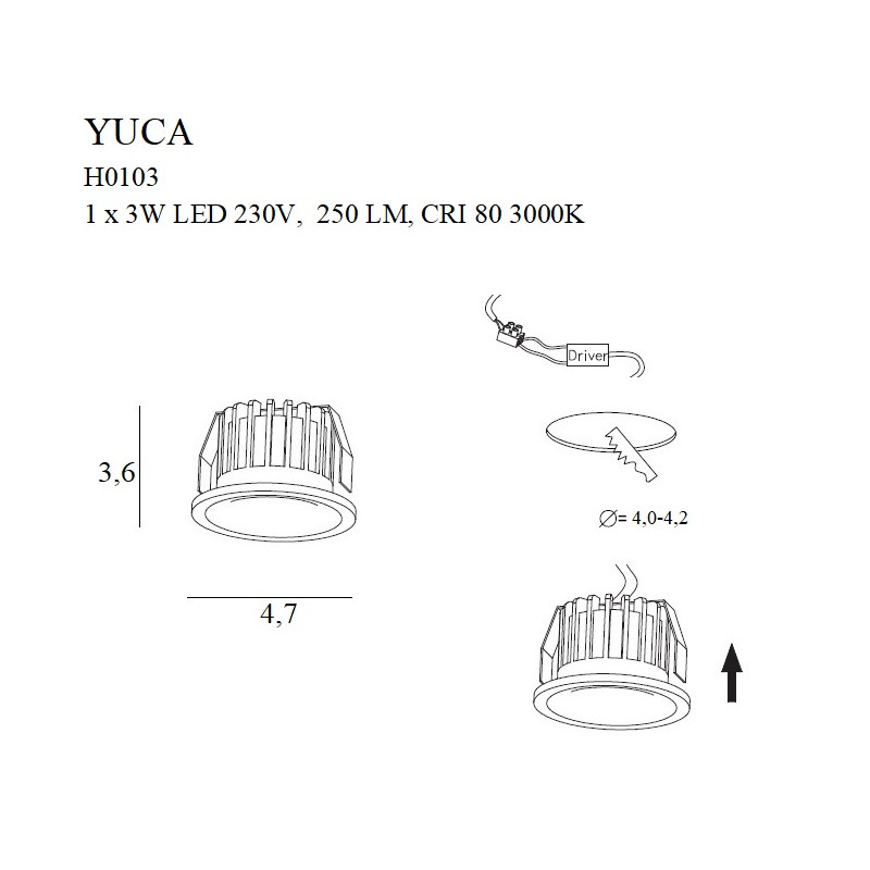 MAXLIGHT H0103 MAX YUCA FIXED | Oprawa wpustowa | 3 W | IP20