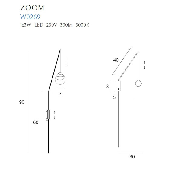 MAXLIGHT W0269 KINKIET ZOOM CZARNY, 3W LED
