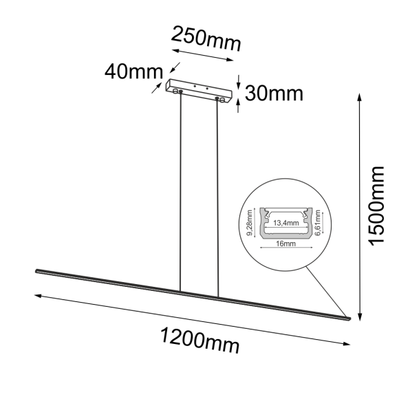 Lampa wisząca Slim P - Czarna (1200 mm) 3000K 5000 Antigo Lampa wisząca Slim P - Czarna (1200 mm) 3000K 5000 Antigo