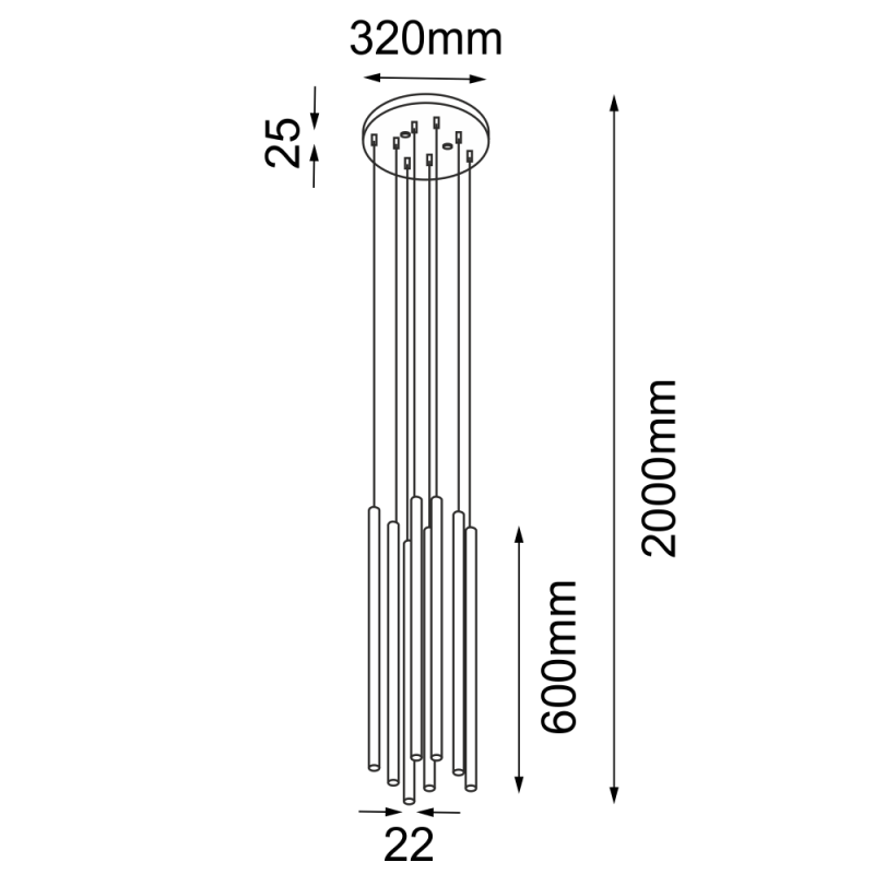 Lampa wisząca Kosame 8 - Czarna (600 mm) 7856 Antigo