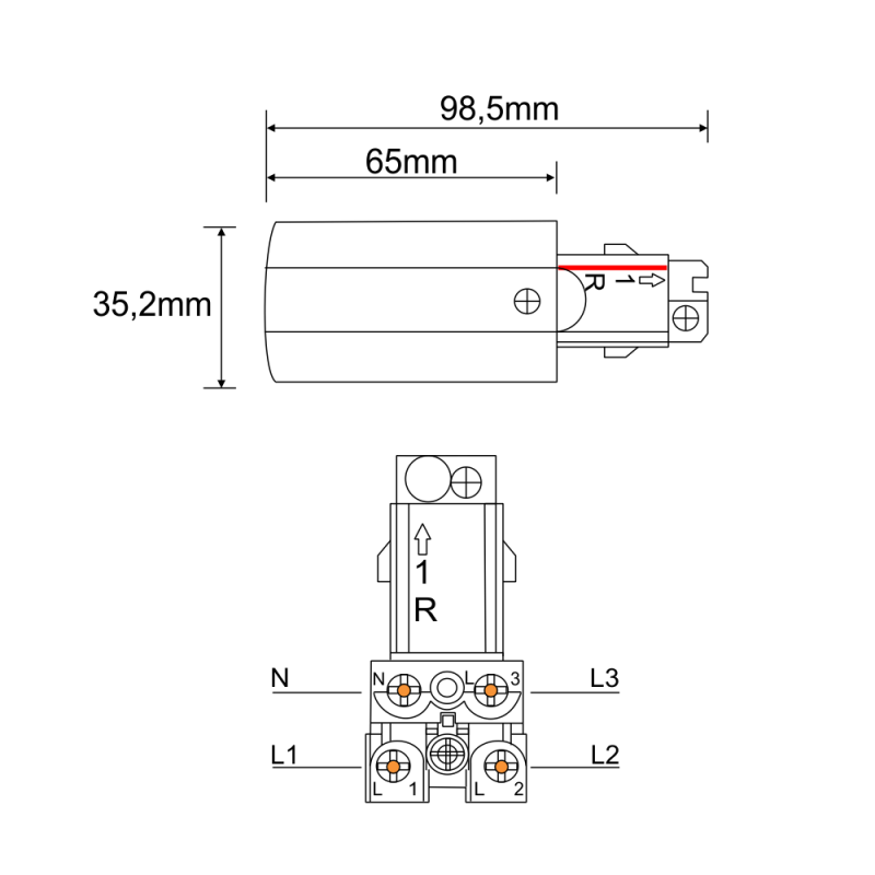 Zasilanie prawe do szynoprzewodu 3F 230V - Czarne 8107 Antigo Zasilanie prawe do szynoprzewodu 3F 230V - Czarne 8107 Antigo