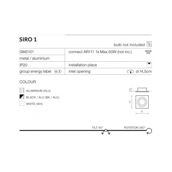 Lampa Siro 1 Bk/Bk Wpust AZ2805 | Azzardo