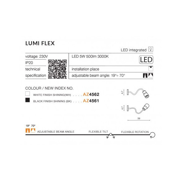 Lampa Lumi Flex Bk AZ4561 | Azzardo