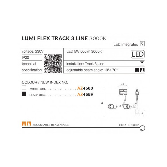 Lampa Lumi Flex Track 3Line 5W 3000K Bk AZ4559 | Azzardo