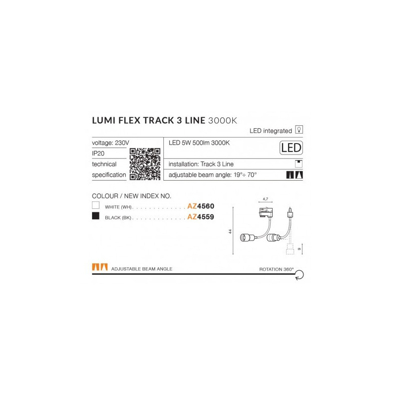 Lampa Lumi Flex Track 3Line 5W 3000K Bk AZ4559 | Azzardo