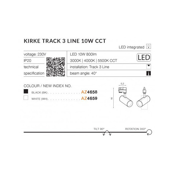 Lampa Kirke Track 3Line 10W Cct Wh AZ4659 | Azzardo