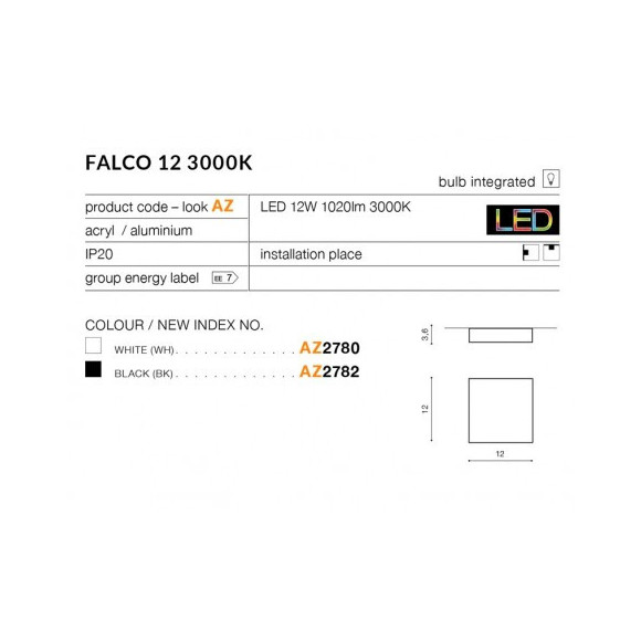 Lampa Falco 12 3000K White AZ2780 | Azzardo