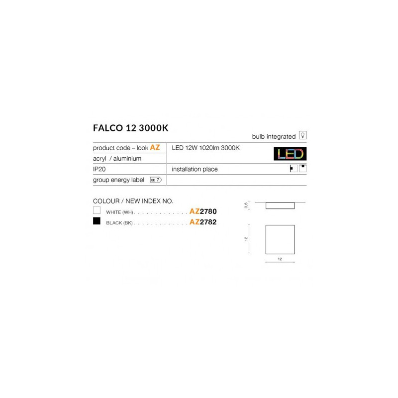 Lampa Falco 12 3000K White AZ2780 | Azzardo