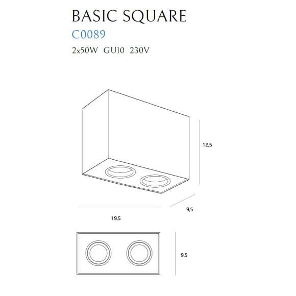 MAXLIGHT C0089 LAMPA SUFITOWA BASIC SQUARE CZARNA PODWÓJNA