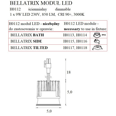 MAXLIGHT H0112 MODUŁ ŚWIETLNY BELLATRIX LED MODULE - ściemnialny DO OPRAW WPUSTOWYCH BELLATRIX