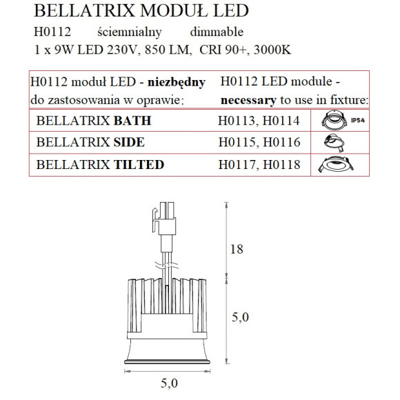 MAXLIGHT H0112 MODUŁ ŚWIETLNY BELLATRIX LED MODULE - ściemnialny DO OPRAW WPUSTOWYCH BELLATRIX