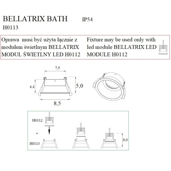 MAXLIGHT H0113 OPRAWA WPUSTOWA BELLATRIX BATH BIAŁA IP54- BEZ MODUŁU ŚWIETLNEGO LED H0112 MAXLIGHT H0113 OPRAWA WPUSTOWA BELLATRIX BATH BIAŁA IP54- BEZ MODUŁU ŚWIETLNEGO LED H0112