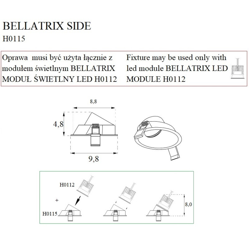 MAXLIGHT H0115 OPRAWA WPUSTOWA BELLATRIX SIDE BIAŁA - BEZ MODUŁU ŚWIETLNEGO LED H0112