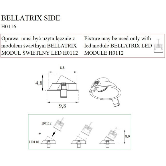 MAXLIGHT H0116 OPRAWA WPUSTOWA BELLATRIX SIDE CZARNA - BEZ MODUŁU ŚWIETLNEGO LED H0112