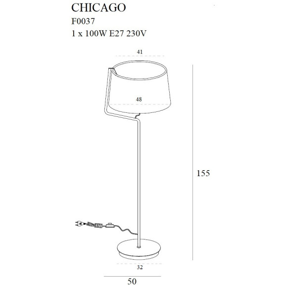 MAXLIGHT F0037 LAMPA PODŁOGOWA CHICAGO CHROM + BIAŁY ABAŻUR