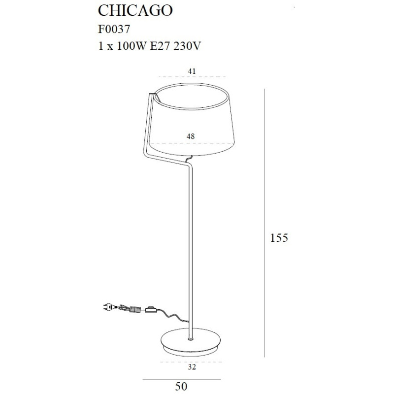 MAXLIGHT F0037 LAMPA PODŁOGOWA CHICAGO CHROM + BIAŁY ABAŻUR