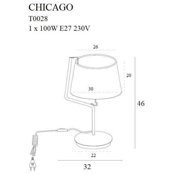 MAXLIGHT T0028 LAMPA STOŁOWA CHICAGO BIAŁA + BIAŁY ABAŻUR