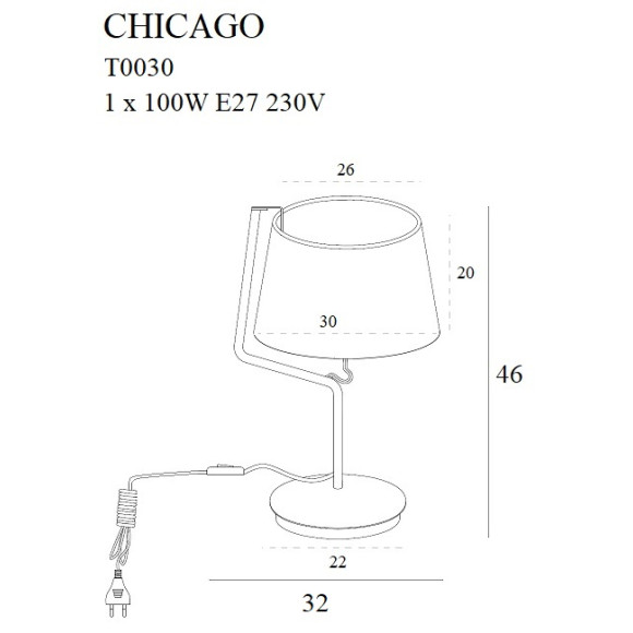 MAXLIGHT T0030 LAMPA STOŁOWA CHICAGO CHROM + BIAŁY  ABAŻUR