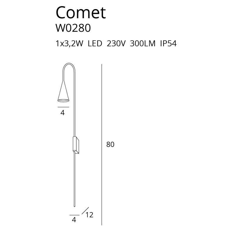 MAXLIGHT W0280 KINKIET COMET CZARNY, 3W LED, IP54