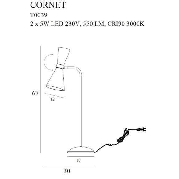 MAXLIGHT T0039 LAMPA STOŁOWA CORNET LED