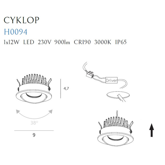 MAXLIGHT H0094 4000K OPRAWA WPUSTOWA CYKLOP BIAŁA IP65 MAXLIGHT H0094 4000K OPRAWA WPUSTOWA CYKLOP BIAŁA IP65