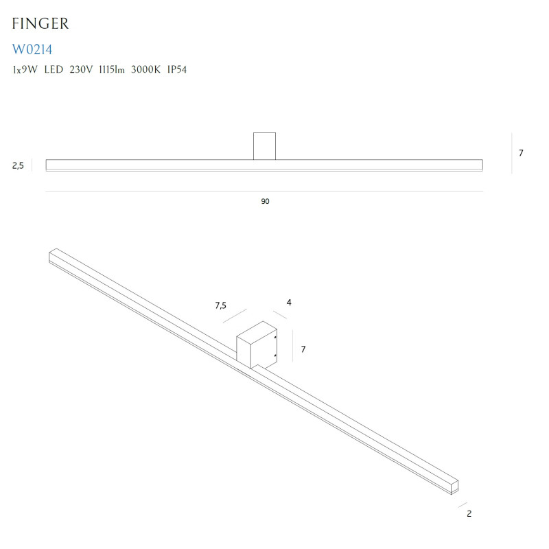 MAXLIGHT W0214  KINKIET FINGER 90 cm BIAŁY IP54
