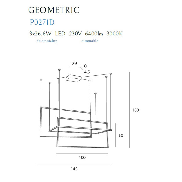 MAXLIGHT P0271D LAMPA WISZĄCA GEOMETRIC CZARNA ŚCIEMNIALNA