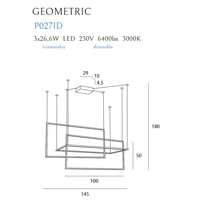 MAXLIGHT P0271D LAMPA WISZĄCA GEOMETRIC CZARNA ŚCIEMNIALNA
