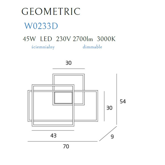 MAXLIGHT W0233D KINKIET LED GEOMETRIC CZARNY - NOWY ŚCIEMNIALNY