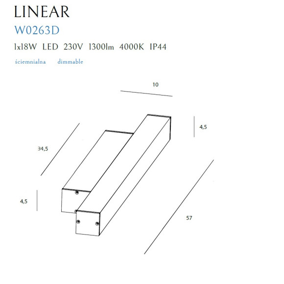 MAXLIGHT W0263 KINKIET LINEAR IP44 WHITE, 18W 4000K ŚCIEMNIALNY MAXLIGHT W0263 KINKIET LINEAR IP44 WHITE, 18W 4000K ŚCIEMNIALNY