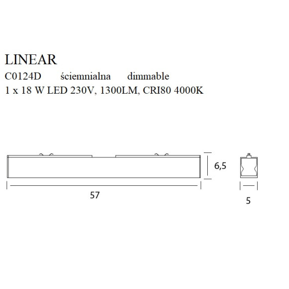 MAXLIGHT C0124D LAMPA SUFITOWA LINEAR WHITE 18W 4000K ŚCIEMNIALNA
