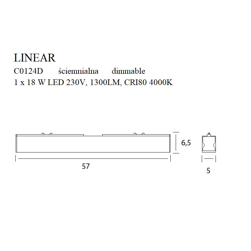 MAXLIGHT C0124D LAMPA SUFITOWA LINEAR WHITE 18W 4000K ŚCIEMNIALNA