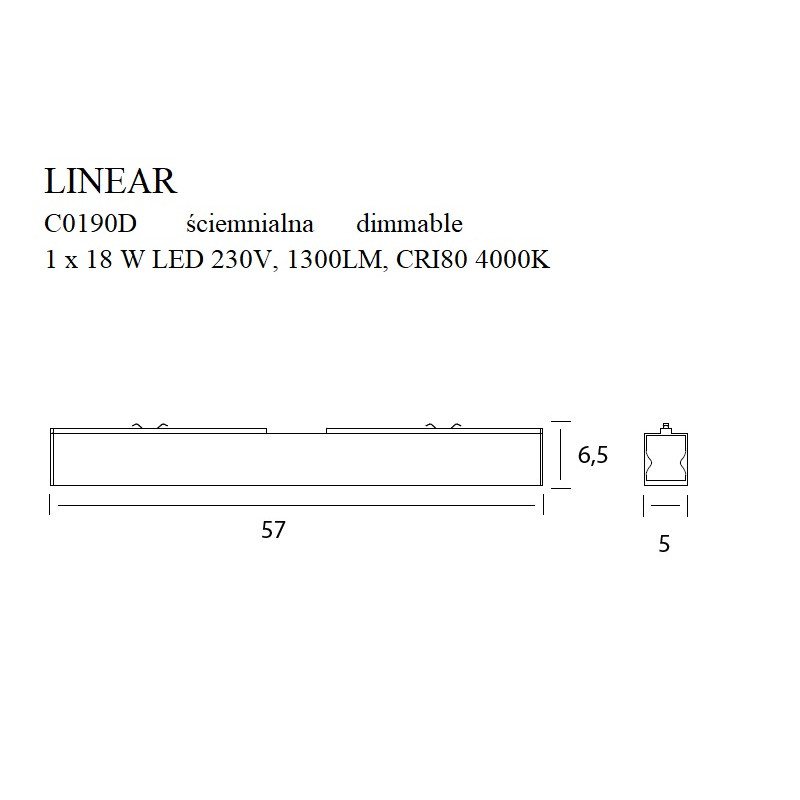 MAXLIGHT C0190D LAMPA SUFITOWA LINEAR BLACK 18W 3000K ŚCIEMNIALNA