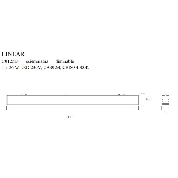 MAXLIGHT C0125D LAMPA SUFITOWA LINEAR WHITE 36W 3000K ŚCIEMNIALNA MAXLIGHT C0125D LAMPA SUFITOWA LINEAR WHITE 36W 3000K ŚCIEMNIALNA