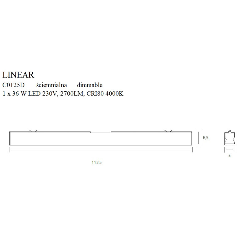 MAXLIGHT C0125D LAMPA SUFITOWA LINEAR WHITE 36W 3000K ŚCIEMNIALNA