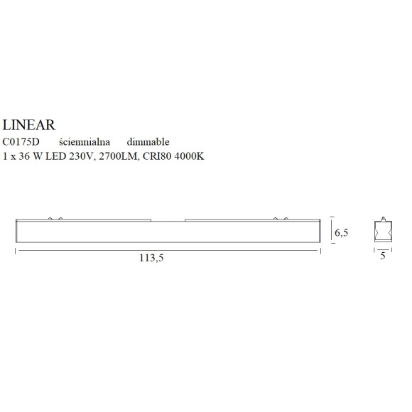 MAXLIGHT C0175D LAMPA SUFITOWA LINEAR BLACK 36W 3000K ŚCIEMNIALNA