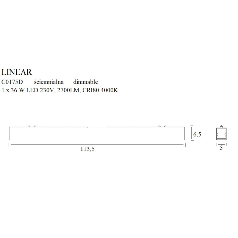 MAXLIGHT C0175D LAMPA SUFITOWA LINEAR BLACK 36W 3000K ŚCIEMNIALNA