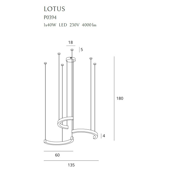 MAXLIGHT P0394D LAMPA WISZĄCA LOTUS 40W ZŁOTA ŚCIEMNIALNA