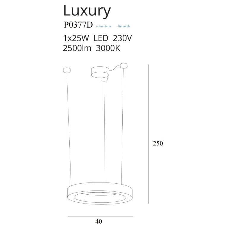 MAXLIGHT P0377D LAMPA WISZĄCA LUXURY 40 CM ZŁOTA ŚCIEMNIALNA